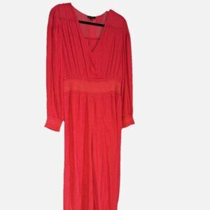 Current Air Los Angeles Women's Red Jumpsuit Size Large Wide Leg V-Neck Boho